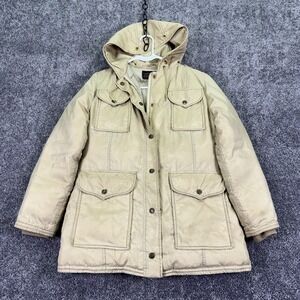 Vintage Eddie Bauer Coat Womens Small Beige Down Parka Hooded Outdoor Ski